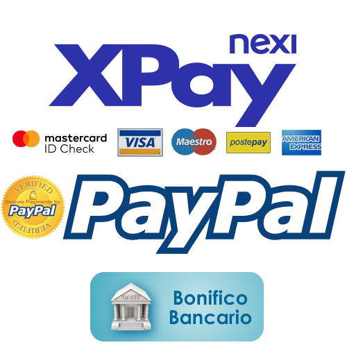 Accettiamo pagamenti con carta di credito, PayPal,  bonifico bancario